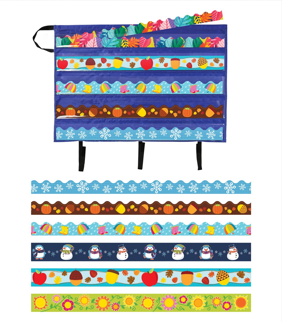 Carson Dellosa Seasonal Bulletin Board Borders Pack and Bulletin Board Borders Storage Pocket Chart, Border Storage Solutions for Classroom and Homeschool